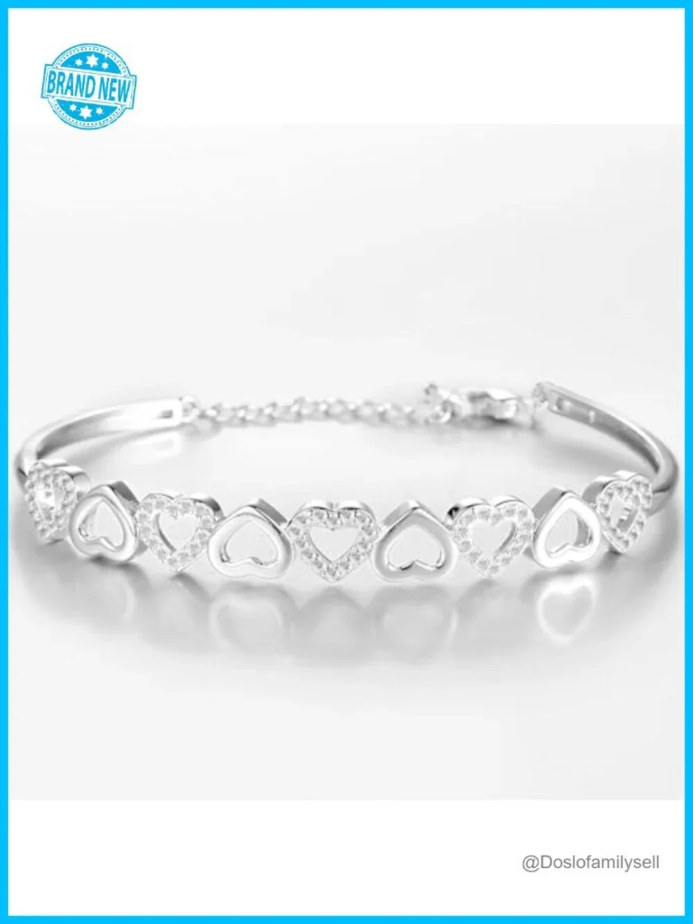 Adjustable 14K Gold Plated Heart Bangle Bracelet with Crystals